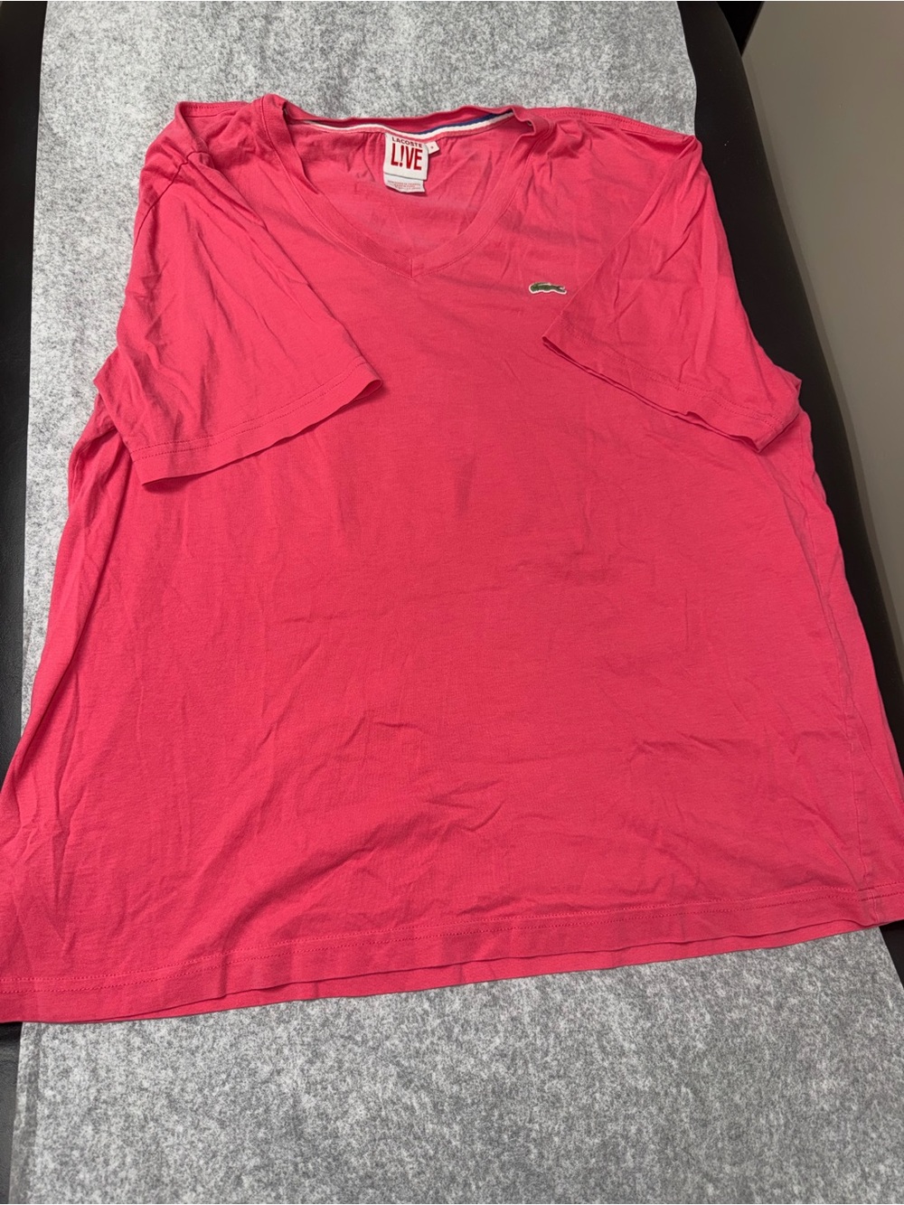Lacoste Men's Short Sleeve V-Neck Tee in Bright Pink